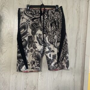 Fox Racking Y2K Style AOP Swim Trunks Waist Size 34 Summer Surf Skate Goth Emo